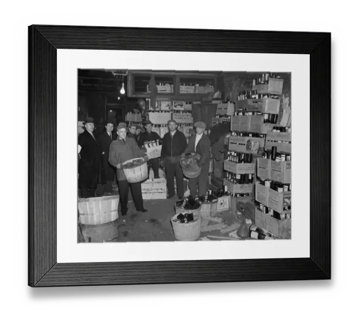 Framed Print : View of Agents Seizing Liquor Bottles Framed Print : View of Agents Seizing Liquor Bottles