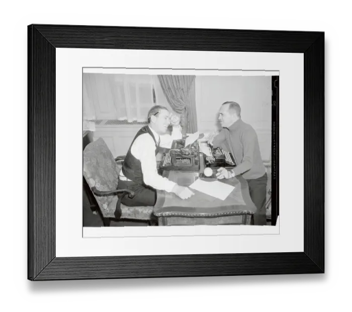 Framed Print : Al Jolson and Jerome Dean Talking over Typewriters Framed Print : Al Jolson and Jerome Dean Talking over Typewriters