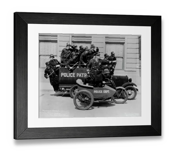 Framed Print : Keystone Kops Riding Patrol Wagons in Keystone Hotel Framed Print : Keystone Kops Riding Patrol Wagons in Keystone Hotel