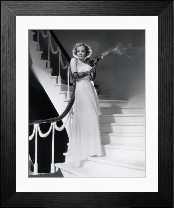 Framed Print : Marlene Dietrich Smoking on Staircase Framed Print : Marlene Dietrich Smoking on Staircase