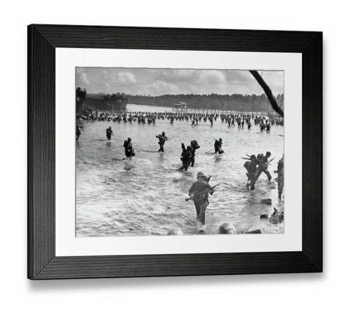 Framed Print : Soldiers Coming Ashore by Foot