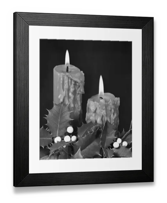 Framed Print : Christmas Candles with Holly Trim
