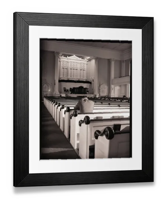 Framed Print : Man Praying in Empty Church Framed Print : Man Praying in Empty Church