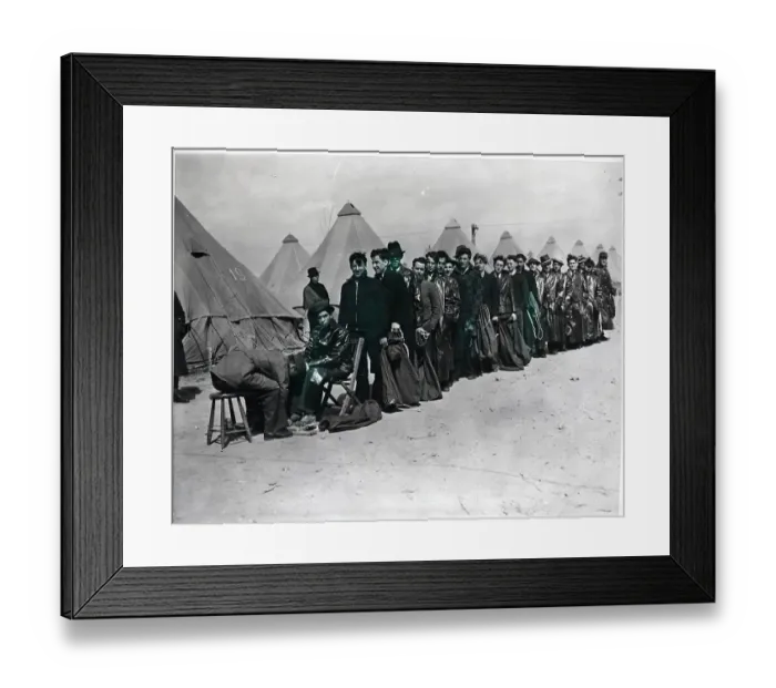 Framed Print : Sergeant Measuring Soldiers For Shoes Framed Print : Sergeant Measuring Soldiers For Shoes