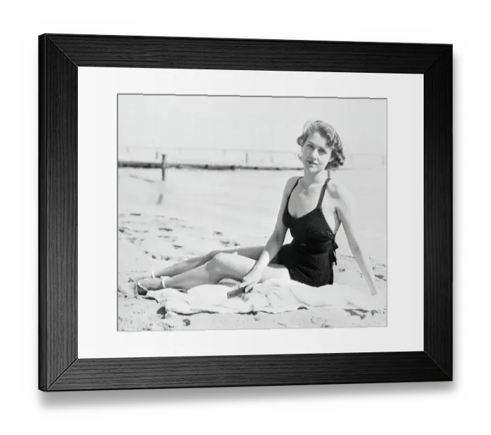 Framed Print : Clare Boothe Sitting on Beach Framed Print : Clare Boothe Sitting on Beach