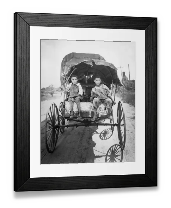 Framed Print : Two Boys Riding in a Wagon Framed Print : Two Boys Riding in a Wagon
