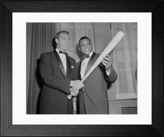 Framed Print : Willie Mays and Joe DiMaggio Discussing Baseball Bat Framed Print : Willie Mays and Joe DiMaggio Discussing Baseball Bat