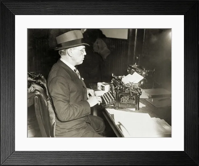 Framed Print : Damon Runyon Typing Framed Print : Damon Runyon Typing