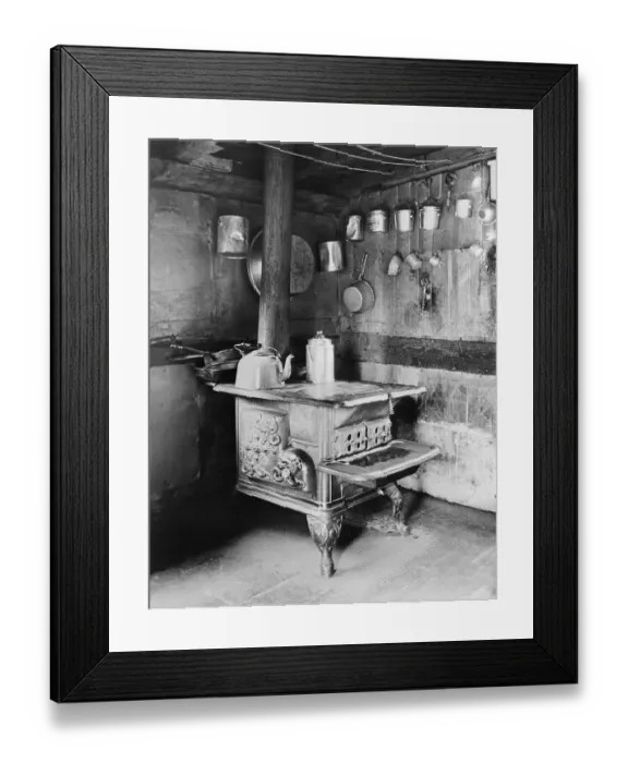 Framed Print : Old Stove Inside Log Cabin Kitchen Framed Print : Old Stove Inside Log Cabin Kitchen