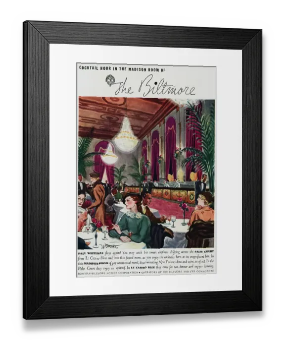 Framed Print : Advertisement for Cocktail Hour at The Biltmore Framed Print : Advertisement for Cocktail Hour at The Biltmore