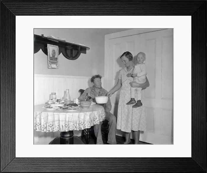Framed Print : Mrs. Gus Axelson Serving a Meal to Her Husband
