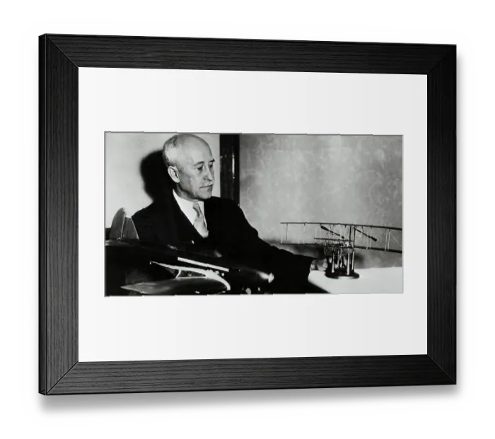 Framed Print : Orville Wright Examining Model of Boeing Airplane Framed Print : Orville Wright Examining Model of Boeing Airplane