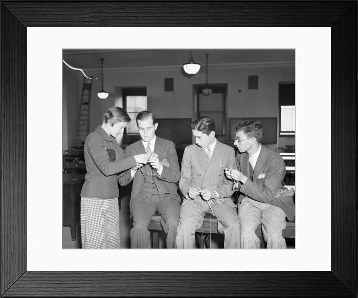 Framed Print : Columbia Boys Learning to Knit Framed Print : Columbia Boys Learning to Knit