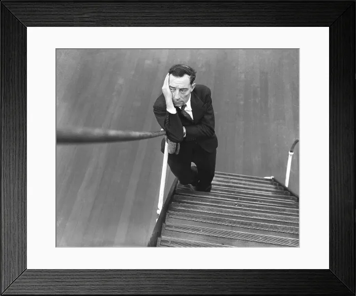 Framed Print : Actor Buster Keaton at Bottom of Steps Framed Print : Actor Buster Keaton at Bottom of Steps