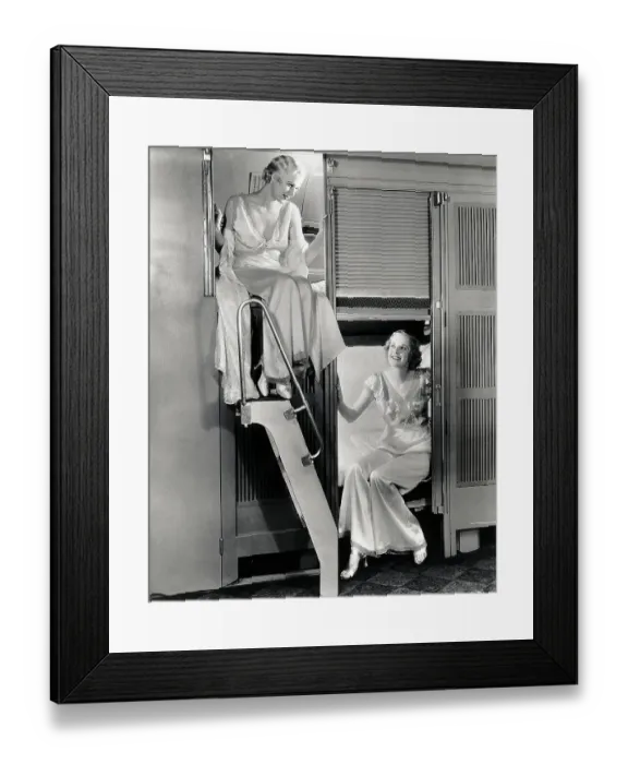 Framed Print : Women Model Metal Train Sleeping Cars