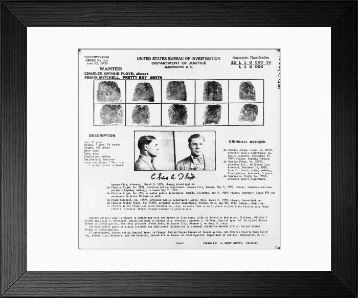 Framed Print : Pretty Boy Floyd's Criminal Record Framed Print : Pretty Boy Floyd's Criminal Record