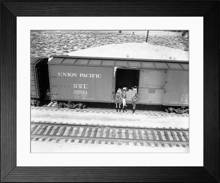 Framed Print : Hobos Riding Freight Car to California Framed Print : Hobos Riding Freight Car to California