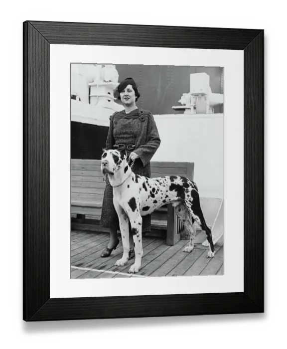 Framed Print : Florence Walton with Her Great Dane