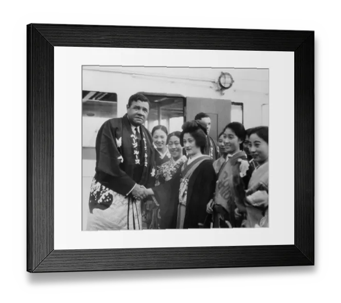 Framed Print : Babe Ruth Being Greeted by Geisha Girls Framed Print : Babe Ruth Being Greeted by Geisha Girls