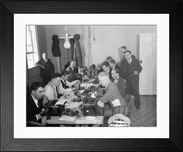 Framed Print : Reporters Set Up to Report Bruno Hauptmann Trial Framed Print : Reporters Set Up to Report Bruno Hauptmann Trial