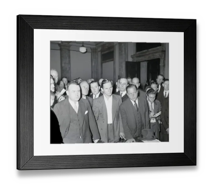 Framed Print : Bruno R. Hauptmann with Reporters Outside Courtroom