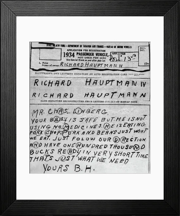 Framed Print : Handwriting Evidence from Lindbergh Case Framed Print : Handwriting Evidence from Lindbergh Case