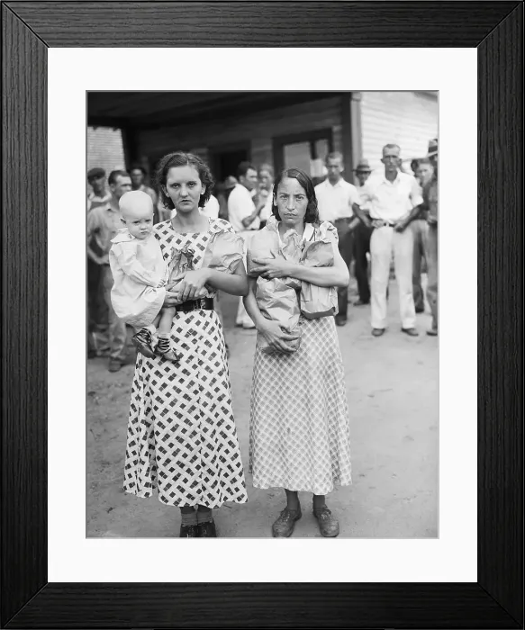 Framed Print : Two Women with Bags and Baby on Strike Framed Print : Two Women with Bags and Baby on Strike