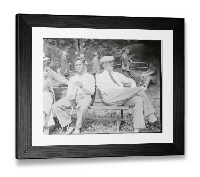 Framed Print : Francis Ouimet Resting on a Bench with Bobby Jones Framed Print : Francis Ouimet Resting on a Bench with Bobby Jones
