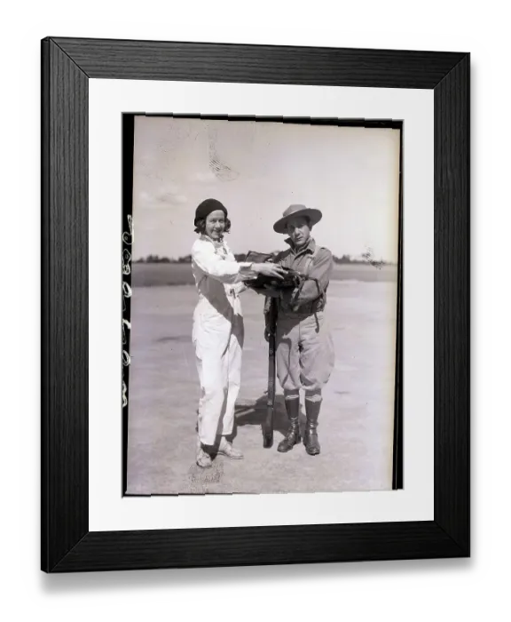 Framed Print : Female Aviatrix with Cuban Soldier Framed Print : Female Aviatrix with Cuban Soldier