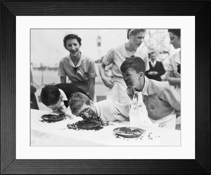 Framed Print : Contestants in Pie Eating Contest Framed Print : Contestants in Pie Eating Contest
