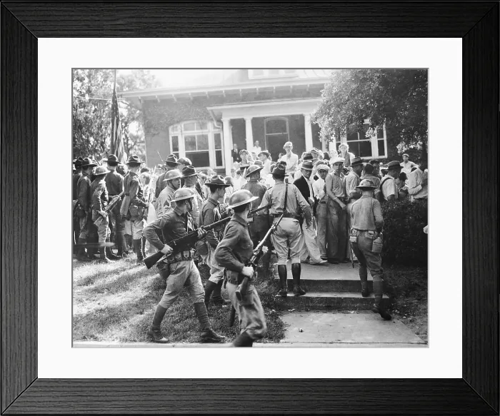 Framed Print : National Guard Keeps Workers in Line Framed Print : National Guard Keeps Workers in Line