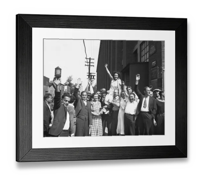 Framed Print : Striking Silk Workers Cheer Carry Woman Framed Print : Striking Silk Workers Cheer Carry Woman
