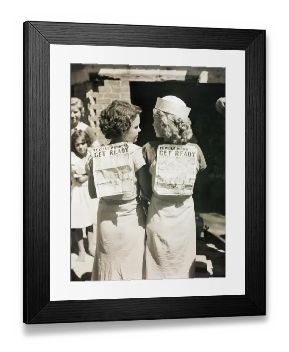 Framed Print : Textile Strikers with Signs on Backs Framed Print : Textile Strikers with Signs on Backs