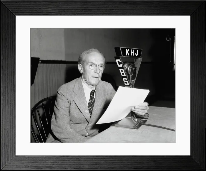 Framed Print : Upton Sinclair Speaking into CBS Microphone