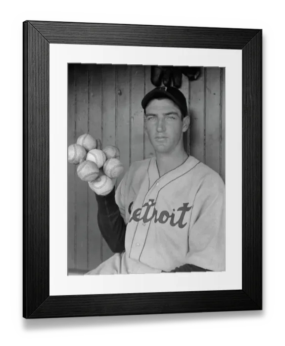 Framed Print : Lynwood Rowe Holding Seven Baseballs in One Hand