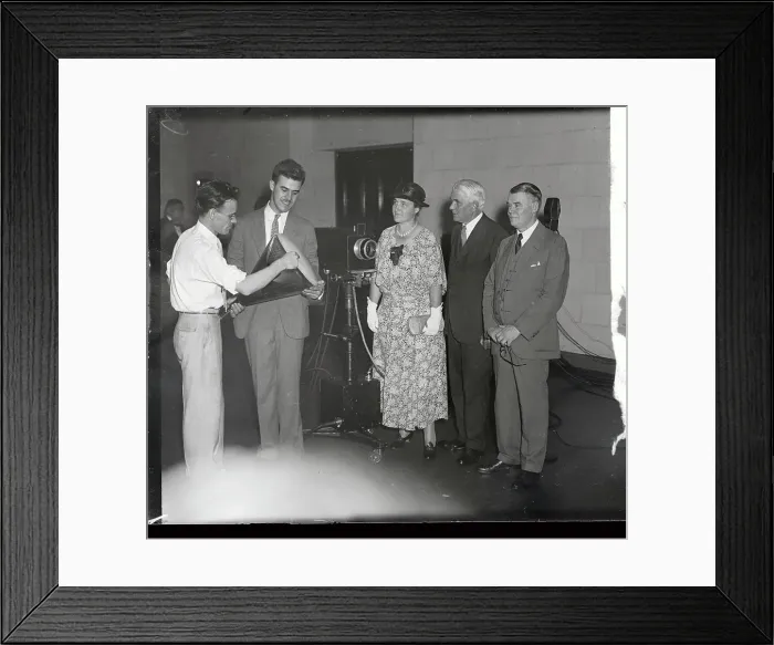 Framed Print : Philo Farnsworth Displaying New Television Set
