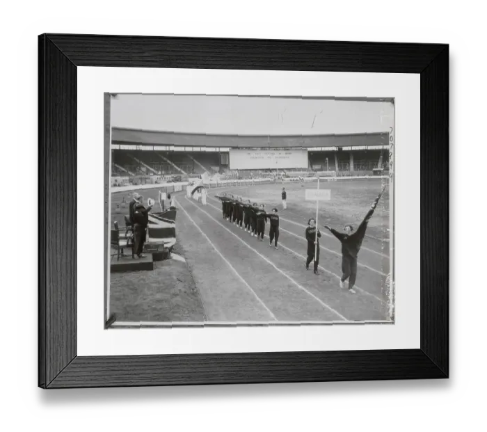 Framed Print : Women's Track Team Walking Around Stadium Framed Print : Women's Track Team Walking Around Stadium