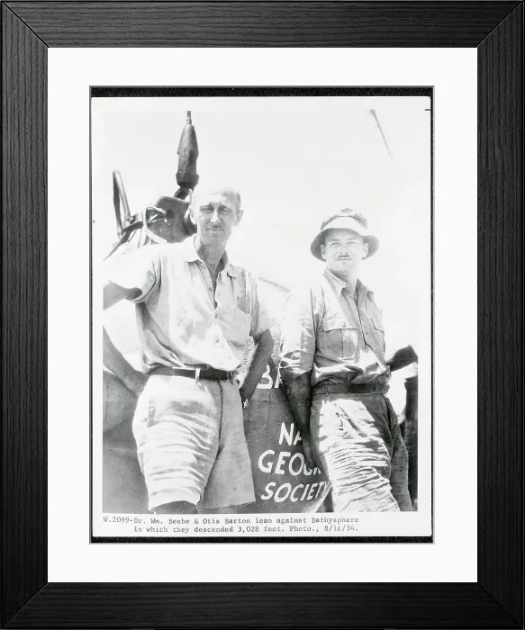 Framed Print : Dr. William Beebe and Otis Barton Leaning Against Bathysphere Framed Print : Dr. William Beebe and Otis Barton Leaning Against Bathysphere