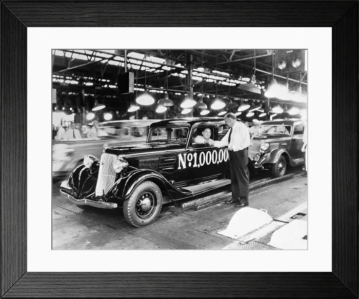 Framed Print : Walter Chrysler Driving Plymouth in Factory Framed Print : Walter Chrysler Driving Plymouth in Factory