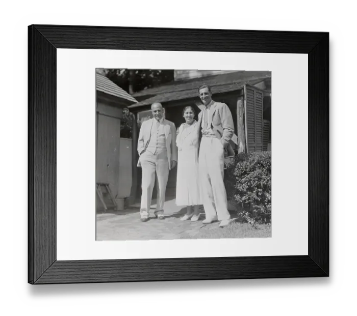 Framed Print : Hank Greenberg and Parents Standing Outside House Framed Print : Hank Greenberg and Parents Standing Outside House