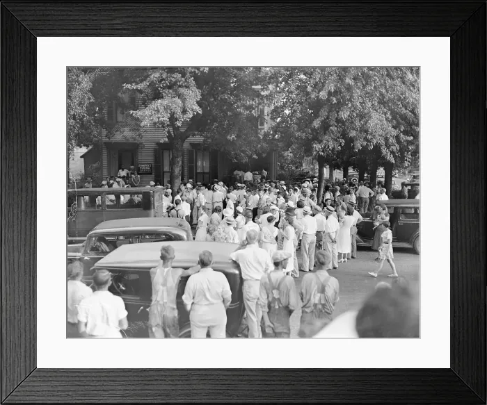 Framed Print : Crowd Gathering Outside Funeral Home Framed Print : Crowd Gathering Outside Funeral Home
