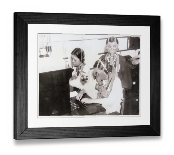 Framed Print : Workers Wearing Gas Masks Framed Print : Workers Wearing Gas Masks