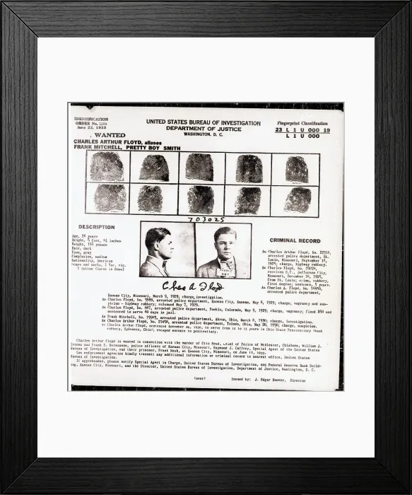 Framed Print : FBI Circular for Charles Pretty Boy Floyd Framed Print : FBI Circular for Charles Pretty Boy Floyd