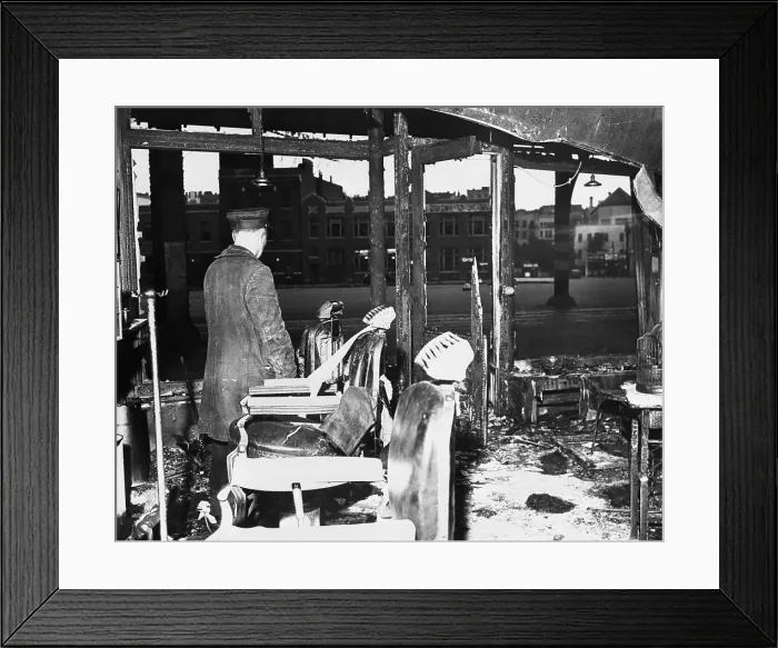 Framed Print : Explosion Wrecks Barber Shop Framed Print : Explosion Wrecks Barber Shop