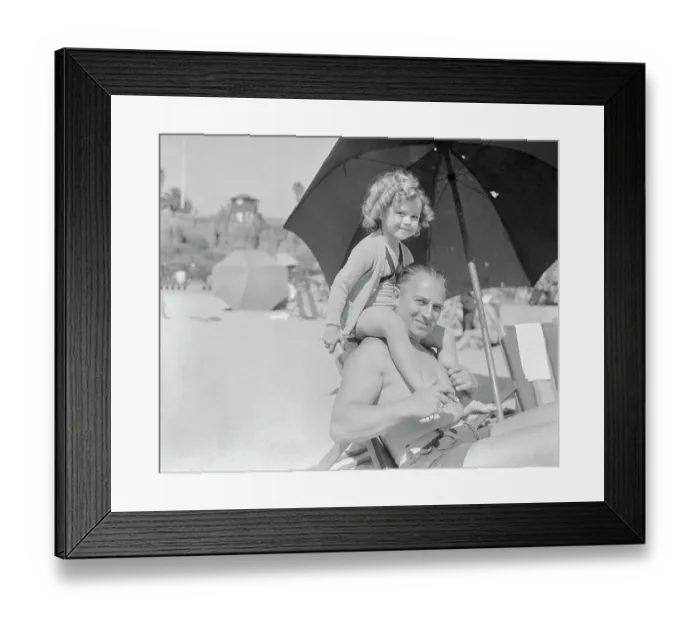 Framed Print : Shirley Temple Sitting on Fathers Shoulders Framed Print : Shirley Temple Sitting on Fathers Shoulders