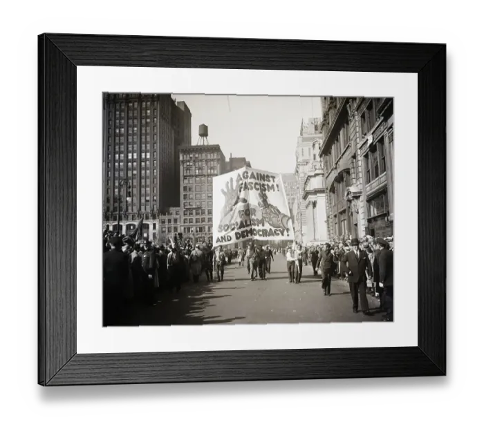Framed Print : Men Carry Banner in Street for Socialism Framed Print : Men Carry Banner in Street for Socialism