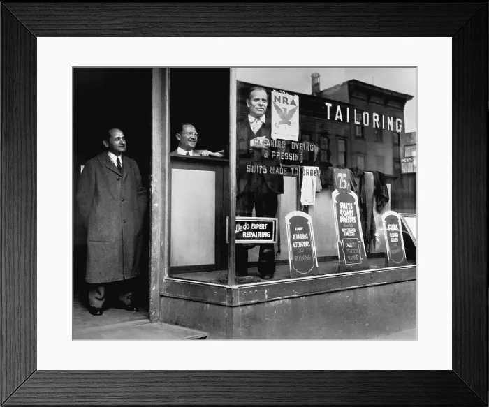 Framed Print : Tailor Jacob Meged Standing in Store Window Framed Print : Tailor Jacob Meged Standing in Store Window