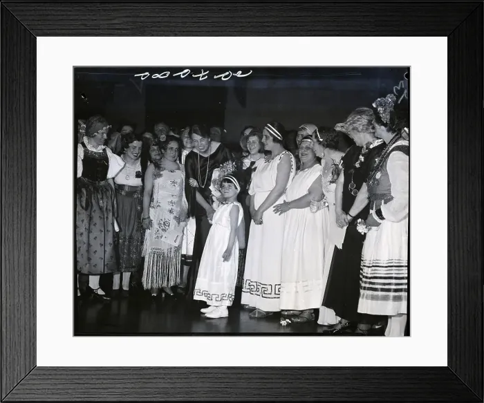 Framed Print : Eleanor Roosevelt Fixes Child's Greek Costume Framed Print : Eleanor Roosevelt Fixes Child's Greek Costume