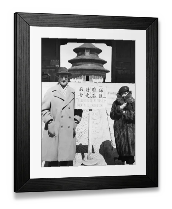 Framed Print : Joseph Pulitzer and Wife Posing at Chinese Shrine Framed Print : Joseph Pulitzer and Wife Posing at Chinese Shrine