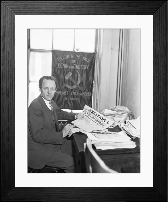 Framed Print : Arne Swabeck in Office with Trotsky Banner Framed Print : Arne Swabeck in Office with Trotsky Banner